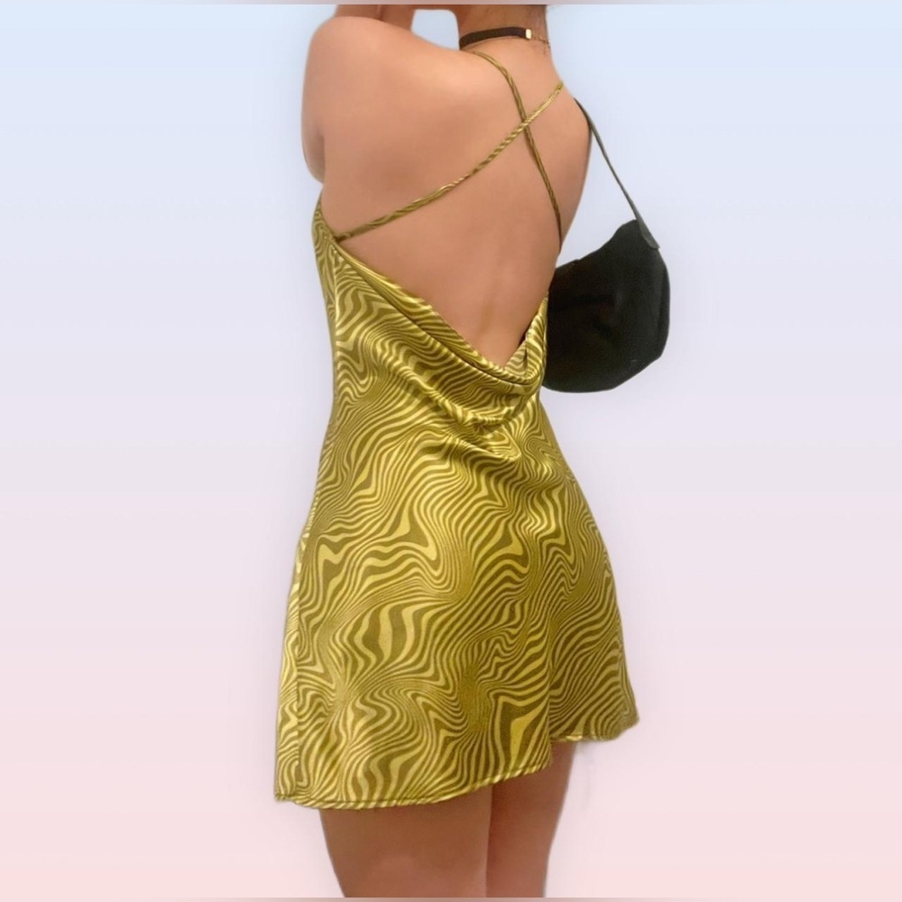 Divided Lime Green Backless‎ Dress